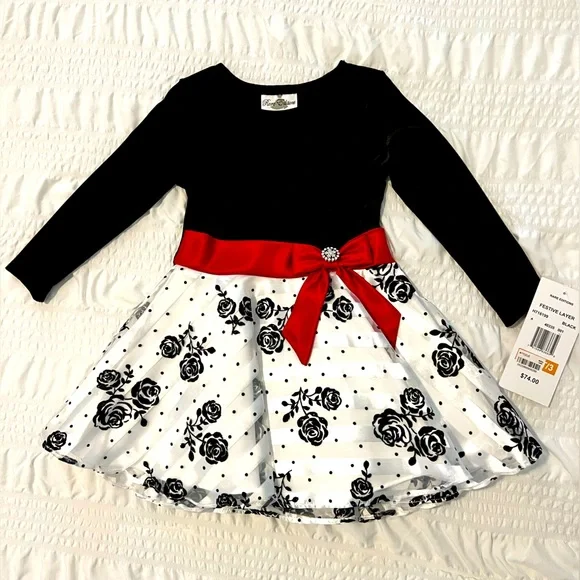 sachin and babi light blue dress Rare Editions Toddler Girls Flocked Velvet Bow Dress